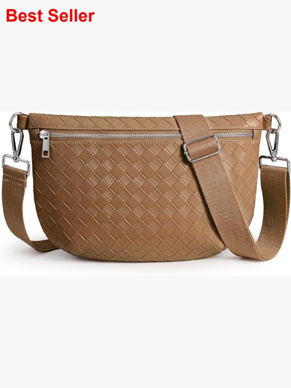 Woven Vegan Leather Crossbody Bag Travel Fanny Pack with Wide Strap